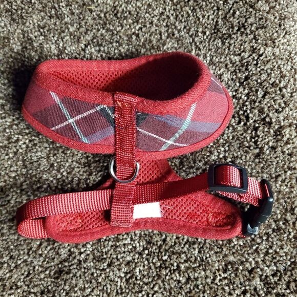 Buffalo Plaid Small Dog Sweater & 2 Pupteck Harnesses Red Plaid Paw Shield XS/S - Picture 5 of 10